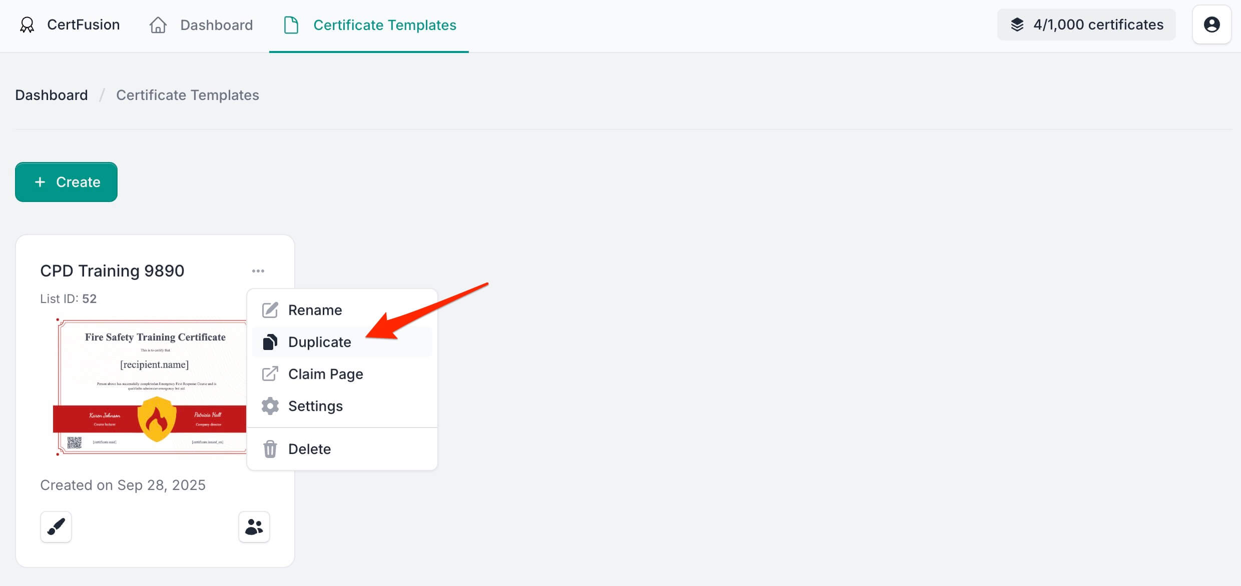 Step 1 - Access the template menu