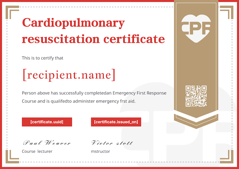 CPR certificate with brown ribbon design and heart icon