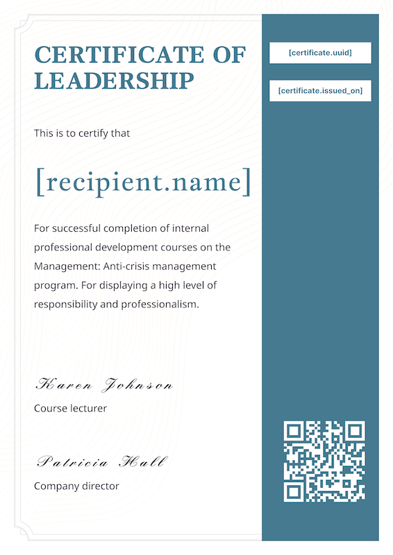 Crisis Management Leadership Certificate - certificate template